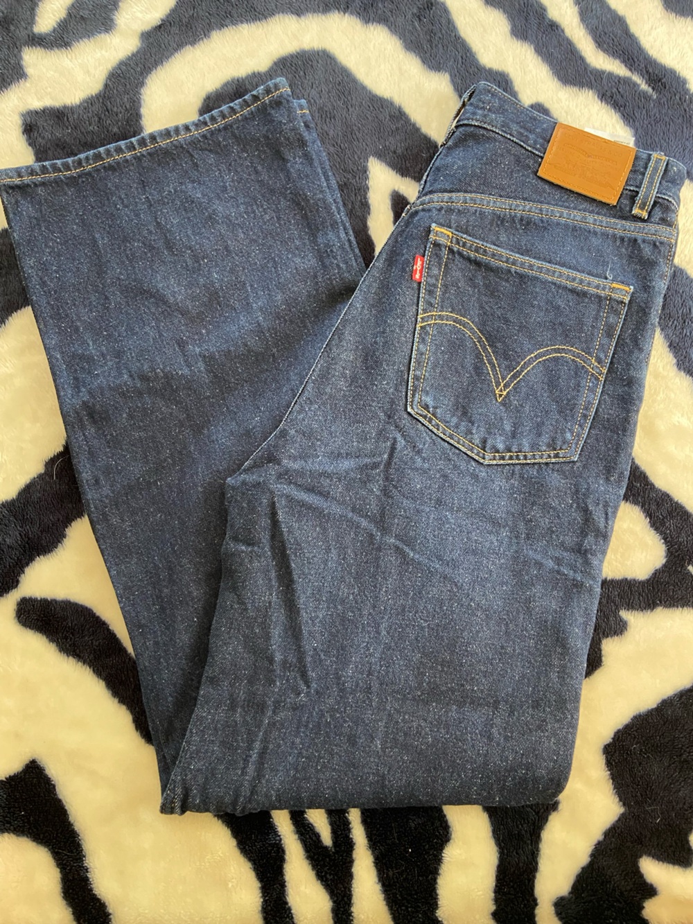 Levi's High Loose Dark Blue Wash Indigo Straight Wide Leg High-Rise Jeans Sz 27 - Picture 9 of 14